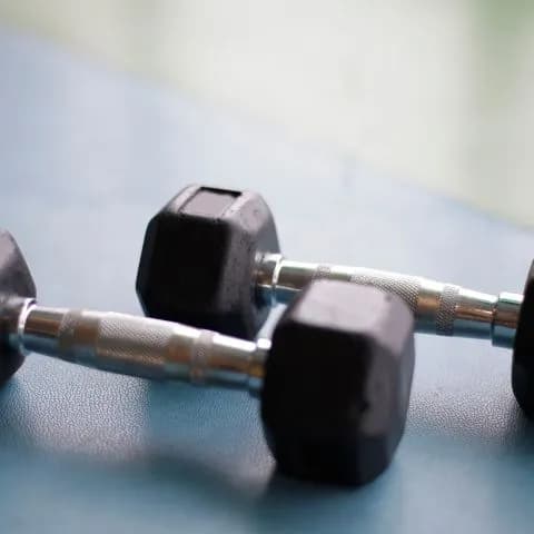 a dumbbell resting on a gym floor