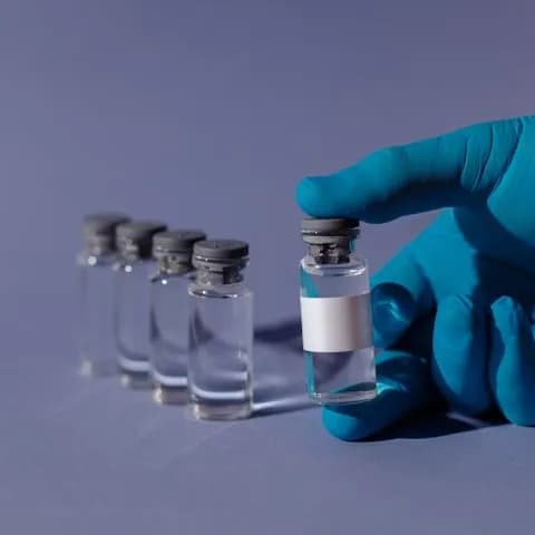 a gloved hand holding small glass vials